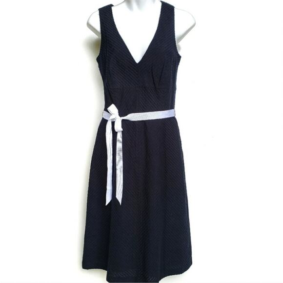 Banana Republic Pinstripe Embossed Linen Flare Dress Size 6 - Picture 1 of 6